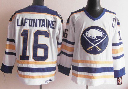 Men's Buffalo Sabres #16 Pat Lafontaine White Throwback CCM Jersey